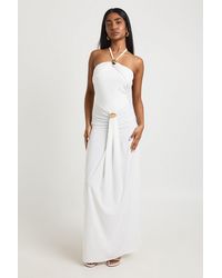 Boohoo - Slinky Trim Halterneck Ruched Front Maxi Dress - Lyst
