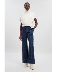Karen Millen - Tencel Cotton Contrast Stitch Woven Straight Leg Trouser - Lyst