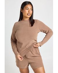 Boohoo - Plus Soft Rib Stripe Long Sleeve Top & Short Pyjama Set - Lyst