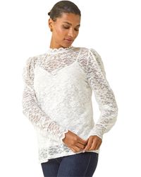 Roman - Lace Frill High Neck Stretch Top - Lyst