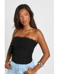 Boohoo - Lace Trim Ruched Bust Corset Top - Lyst
