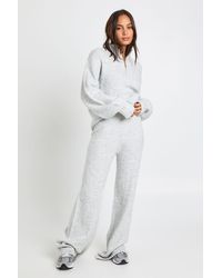 Boohoo - Tall Super Soft Zip Neck Oversized Jumper And Wide Leg Trouser Co-Ord - Lyst