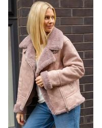 Roman - Contrast Aviator Fur Coat - Lyst