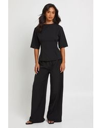 Boohoo - Petite Woven Marl Cinch Waist Top Wide Leg Trouser Co-Ord - Lyst