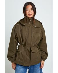 Boohoo - Hooded Pocket Detail Mac - Lyst
