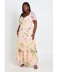 Boohoo - Plus Floral Chiffon Puff Sleeve Ruffle Maxi Dress - Lyst