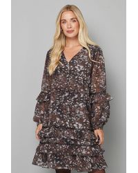 Wallis - Petite Abstract Print Embellished Ruffle Shift Dress - Lyst