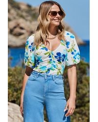 Sosandar - Ivory Floral Print Ruched Detail Top - Lyst