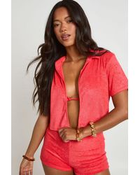Boohoo - Towelling Crop Beach Shirt - Lyst