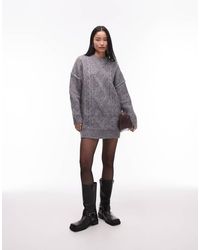 TOPSHOP - Knitted Diamond Cable Oversized Mini Dress - Lyst