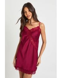 Boohoo - Satin & Lace Mini Slip Dress - Lyst