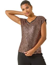 Roman - Sequin V-Neck Stretch Top - Lyst