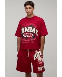BoohooMAN - Oversized Boxy Homme Printed T-Shirt & Baggy Short Set - Lyst