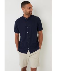 Threadbare - Grandad Collar Linen Blend Short Sleeve Shirt - Lyst
