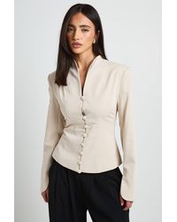 Boohoo - High Neck Button Down Split Cuff Blazer - Lyst