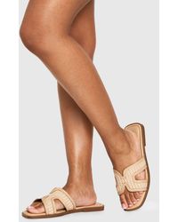 Boohoo - Wide Fit Raffia Cut Out Sliders - Lyst