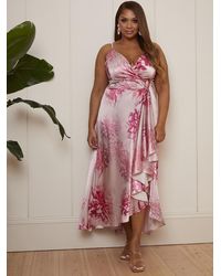 Chi Chi London - Cami Floral Print Wrap Midi Dress - Lyst