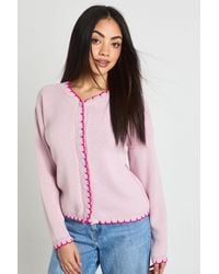 Boohoo - Blanket Stitch Knitted Crop Cardigan - Lyst