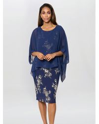 Gina Bacconi - Anne Foil Dress With Chiffon Cape - Lyst