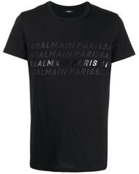 Balmain - Paris Multi Logo T-Shirt Cotton - Lyst