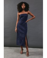 Warehouse - Premium Lace Jacquard Bandeau Double Breasted Midi Dress - Lyst