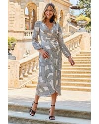 Sosandar - Geometric Print Satin Wrap Dress - Lyst