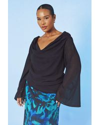 Boohoo - Plus Cowl Neck Chiffon Long Sleeve Top - Lyst