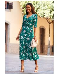 Sosandar - Floral Print Ruched Front Midi Jersey Dress - Lyst