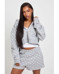 Boohoo - Polka Dot Boxy Zip Through Crop Hoodie - Lyst