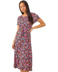 Roman - Petite Floral Tie Front Stretch Midi Dress - Lyst