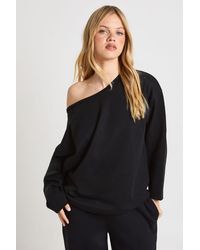 Boohoo - Petite Interlock Off Shoulder Sweatshirt - Lyst