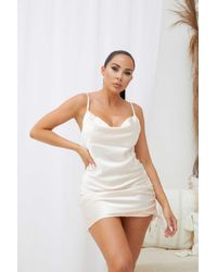 Femme Luxe - Satin Ruched Side Slip Mini Dress - Lyst