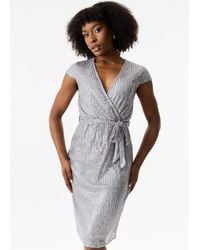 Gini London - Gun Metal Sequin Elasticated Waist Wrap Belted Dress - Lyst