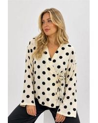 Bigdart - Polka Dot Wrap Blouse With Tie Detail - Lyst