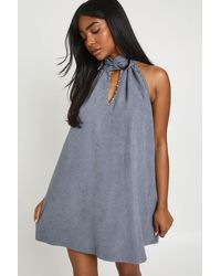 Boohoo - Textured High Neck Stud Detail Mini Dress - Lyst