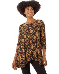 Roman - Floral Print Hanky Hem Stretch Top - Lyst