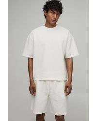 BoohooMAN - Oversized Boxy Wavy Jacquard T-Shirt & Baggy Shorts Set - Lyst