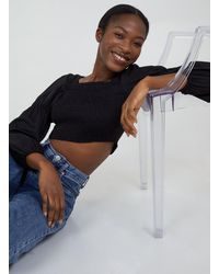 Pink Vanilla - Cropped Ruched Top With Balloon Sleeves - Lyst