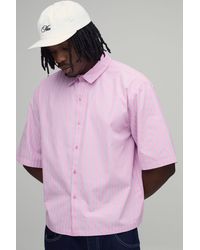 BoohooMAN - Tall Oversized Boxy Half Sleeve Embroidered Multi Stripe Shirt - Lyst