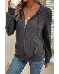 Azura Exchange - Ribbed Knit Zipup Hoodie - Lyst