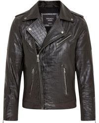 Infinity Leather - Cow Alligator Print Embossed Biker Jacket - Lyst