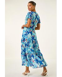 Roman - Floral Tiered Tie Waist Midi Dress - Lyst