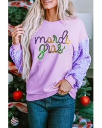Azura Exchange - Orchid Petal Mardi Gras Graphic Sequin Patchwork Long Sleeve Top - Lyst