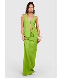 Boohoo - Petite Textured Split Front Halter Neck Top - Lyst