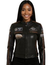 Infinity Leather - Biker Racing Badges Jacket-Dalby Lamb Leather - Lyst