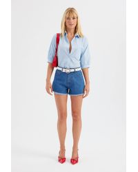 Hiccup - Denim Solid High Waist Shorts - Lyst