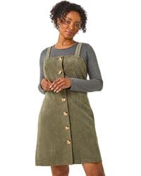 Roman - Petite Corduroy Pinafore Button Dress - Lyst