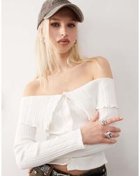 Collusion - Bardot Top With Button Detailing On Cream - Lyst