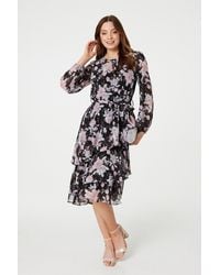 Izabel London - Floral Semi Sheer Layered Hem Midi Dress - Lyst