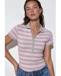 Busem - Striped Ribbed Polo Blouse - Lyst